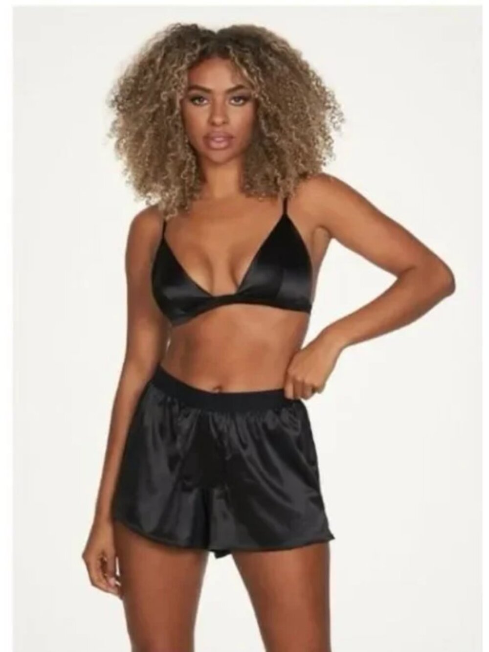 Frederick's of Hollywood Ginny Black Satin Bra Shorts Sleep Set NWT Size Medium